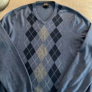 Jos. A. Bank Navy and Light Gray Argyle V-neck Sweater.
